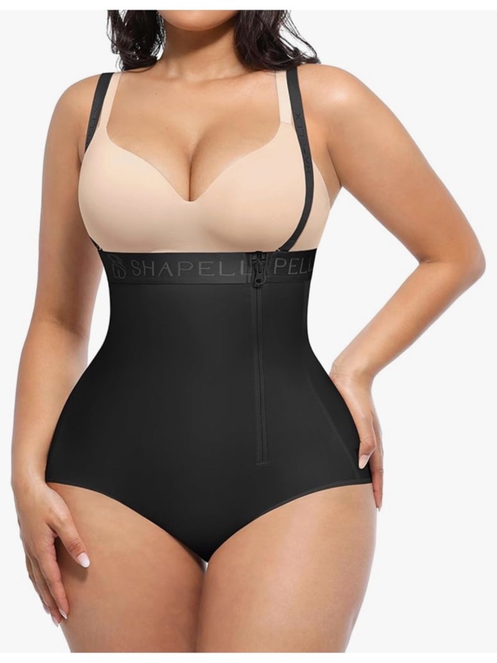 Shapellx Black High-Waist Waist Trainer Bodysuit